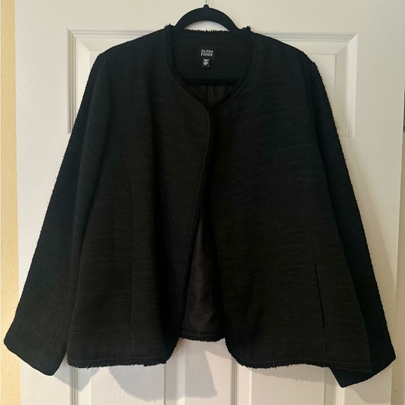 Eileen Fisher Women's Black Tweed Shimmer Jacket Open Front
Frayed Hem‎ Size XL. - Picture 1 of 5